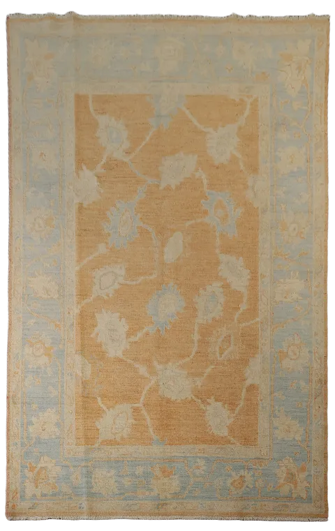 Orange Vegetable Dye Floral Oushak Turkish Area Rug 6x9
