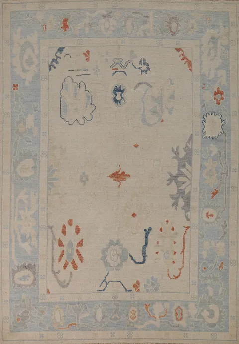 Vegetable Dye Handmade Wool Oushak Turkish Rug 5x7