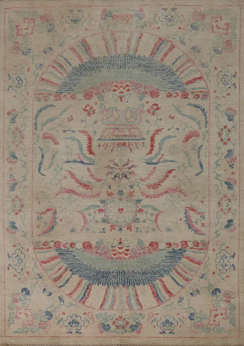 Vegetable Dye Art Deco Turkish Rug 5x7