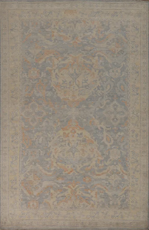 Vegetable Dye Floral Oushak Turkish Area Rug 5x8