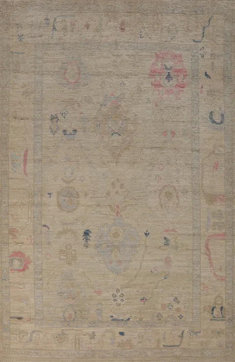 Vegetable Dye Handmade Oushak Turkish Rug 5x7