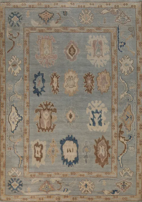 Blue Vegetable Dye Oushak Turkish Area Rug 5x8