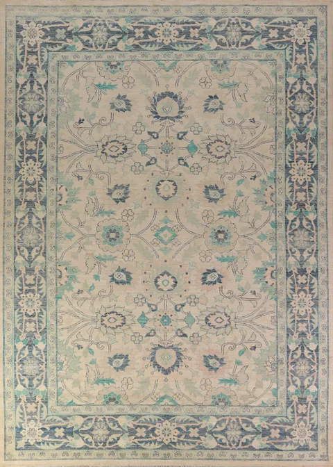Vegetable Dye Floral Oushak Turkish Area Rug 9x12