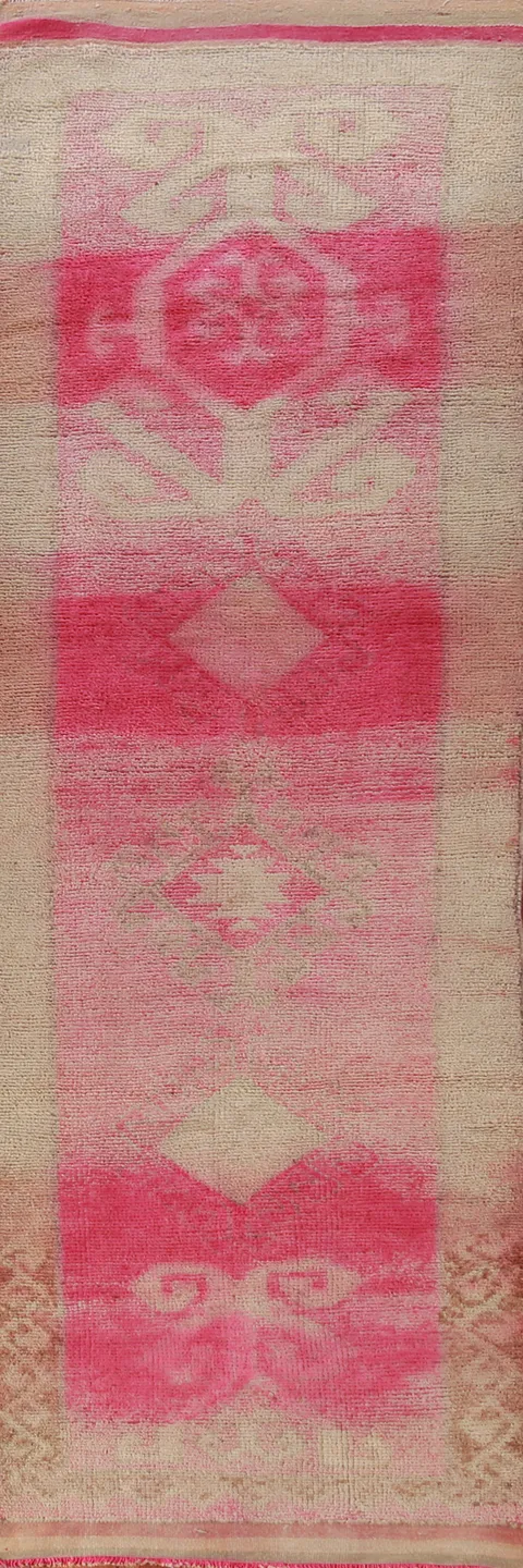 Fuchsia Wool Vintage Oushak Turkish Runner Rug 3x12