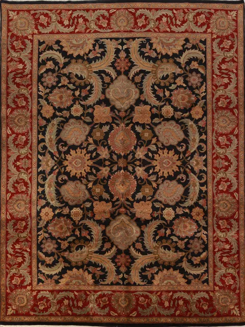Black Floral Agra Indian Area Rug 9x12
