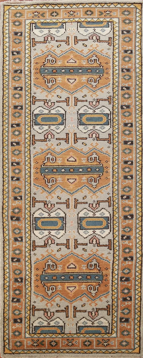 Geometric Heriz Serapi Indian Runner Rug 3x8
