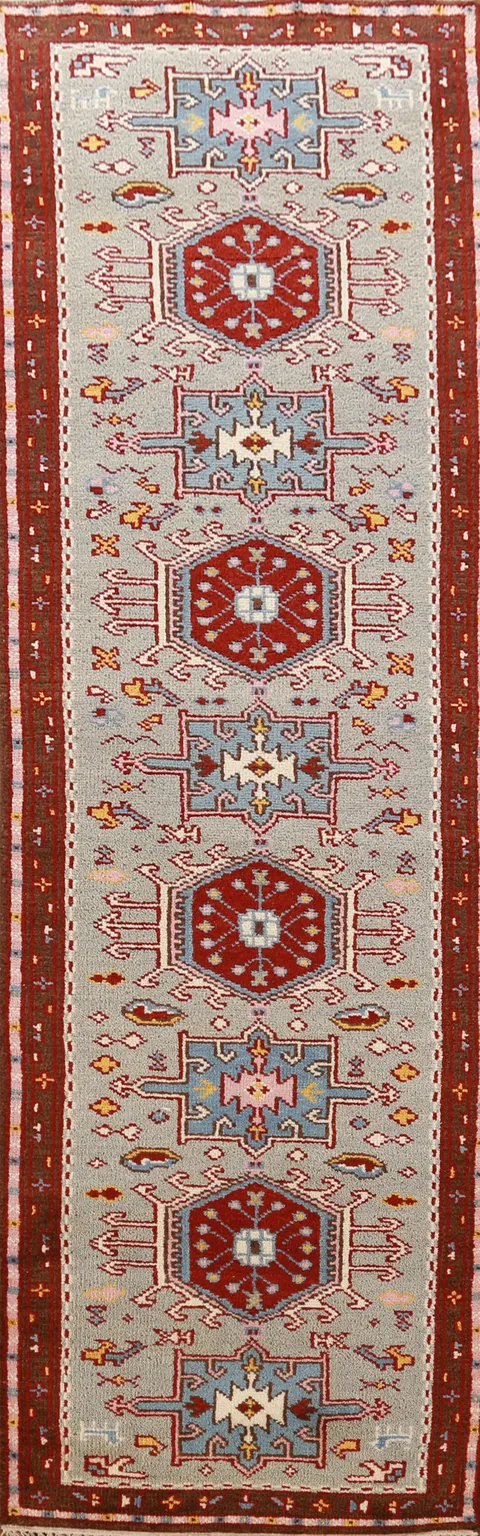 Geometric Khotan Indian Runner Rug 3x10