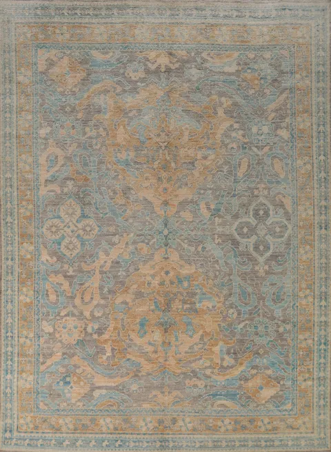 Vegetable Dye Gray Oushak Turkish Area Rug 8x10
