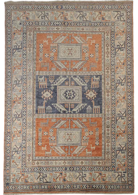 Vegetable Dye Geometric Oushak Turkish Area Rug 6x9
