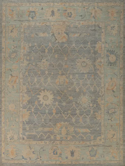 Vegetable Dye Blue Oushak Turkish Area Rug 8x10