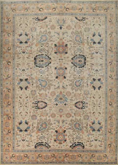 Vegetable Dye Floral Oushak Turkish Area Rug 9x12