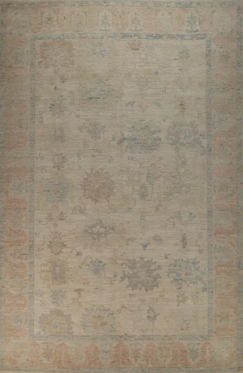 Vegetable Dye Floral Oushak Turkish Large Rug 10x14