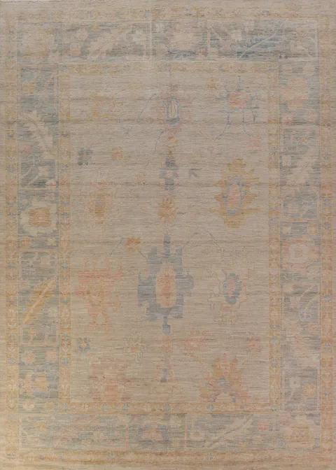 Vegetable Dye Wool Oushak Turkish Area Rug 9x12