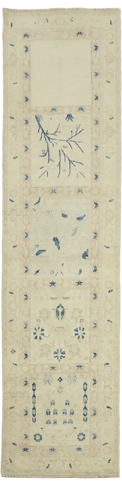 Vegetable Dye Art Deco Turkish Runner Rug 3x12