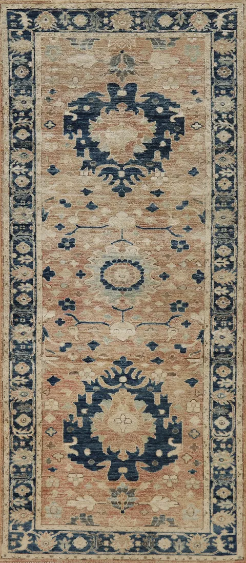 Vegetable Dye Oushak Turkish Runner Rug 3x8