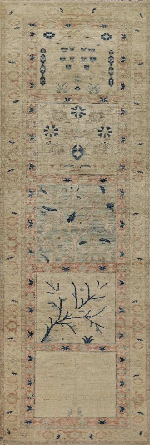 Vegetable Dye Art Deco Turkish Runner Rug 3x12