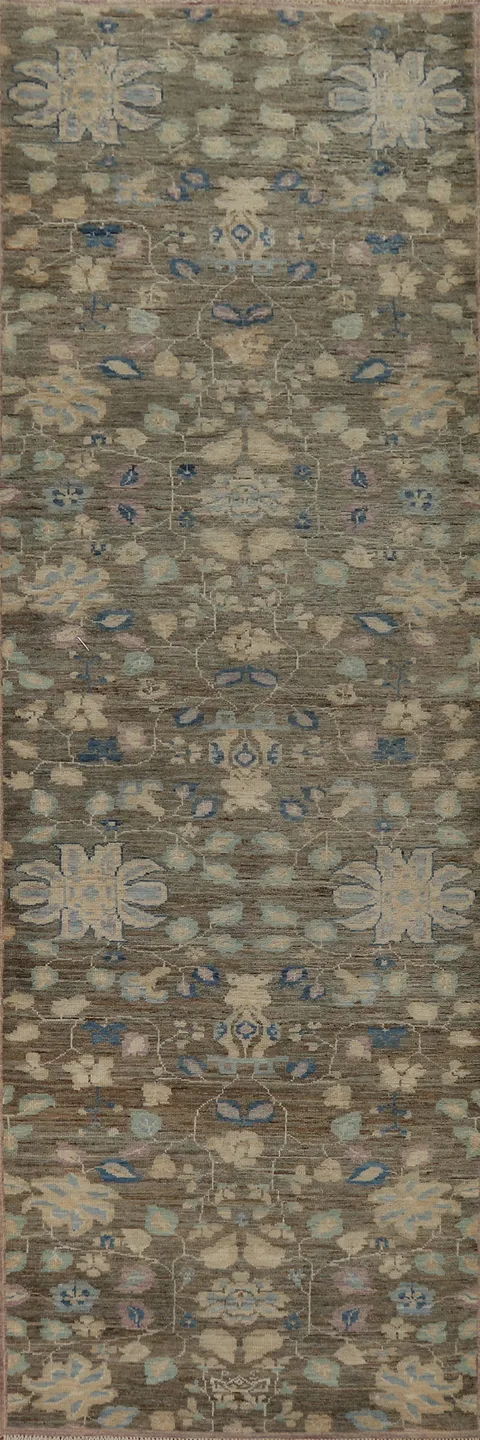 Vegetable Dye Floral Oushak Turkish Runner Rug 3x12