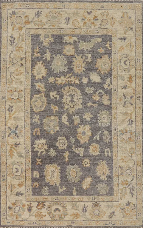 Vegetable Dye Wool Gray Oushak Turkish Rug 3x5