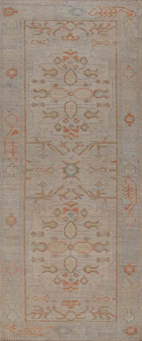 Vegetable Dye Wool Oushak Turkish Runner Rug 3x8