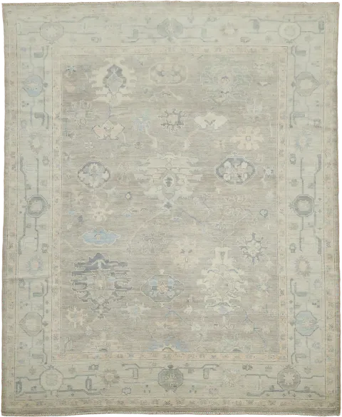 Vegetable Dye Brown Floral Oushak Turkish Area Rug 8x10