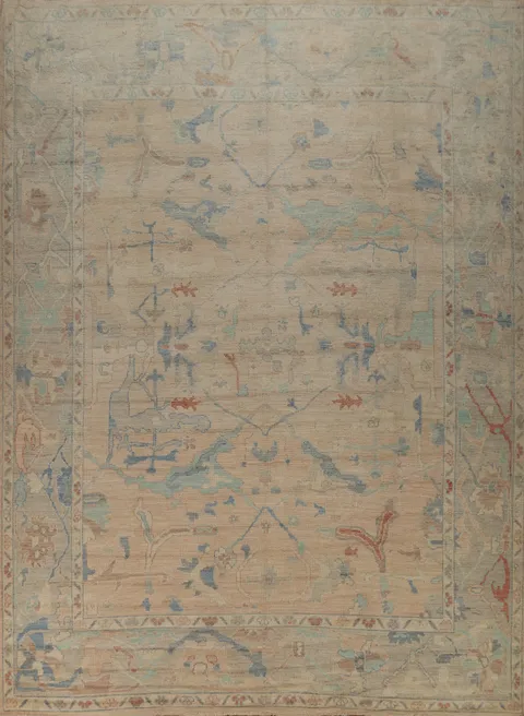 Vegetable Dye Wool Oushak Turkish Area Rug 10x12