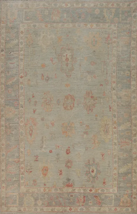 Vegetable Dye Floral Oushak Turkish Area Rug 5x8