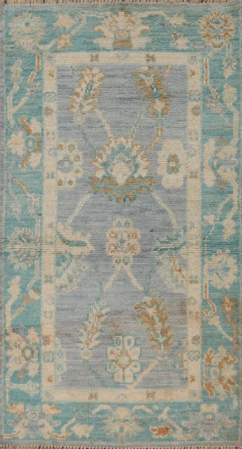 Vegetable Dye Blue Oushak Oriental Rug 2x4