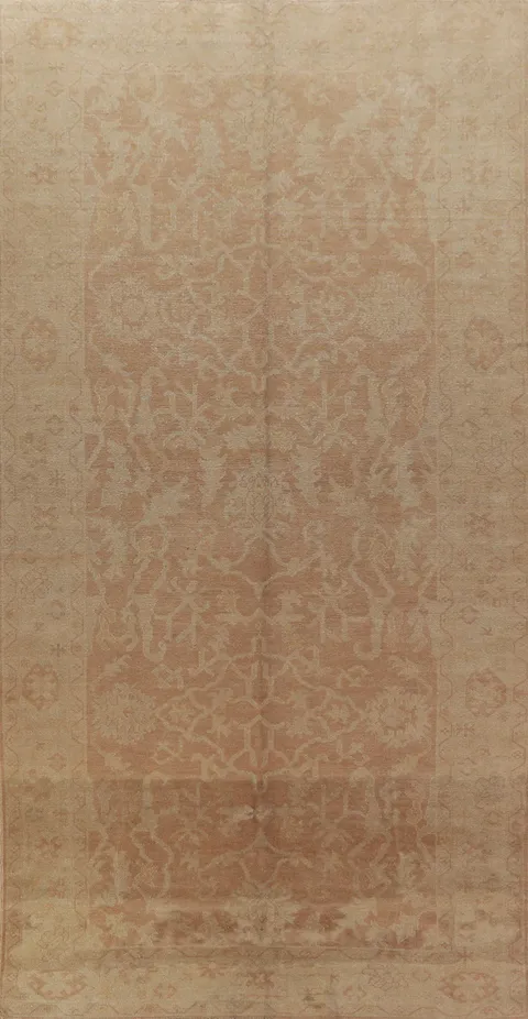 Vegetable Dye Floral Oushak Oriental Large Rug 7x16
