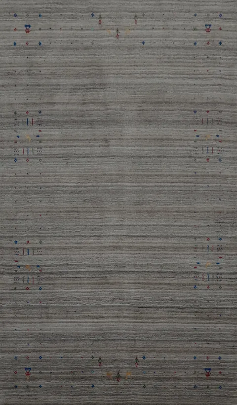 Elegant Gray Gabbeh Area Rug 5x8 with Subtle Colorful Accents