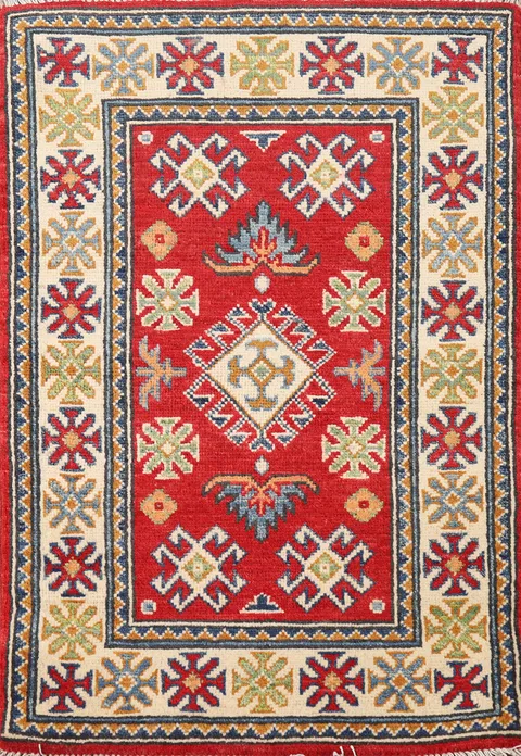 Red Geometric Kazak Oriental Accent Rug 2x3