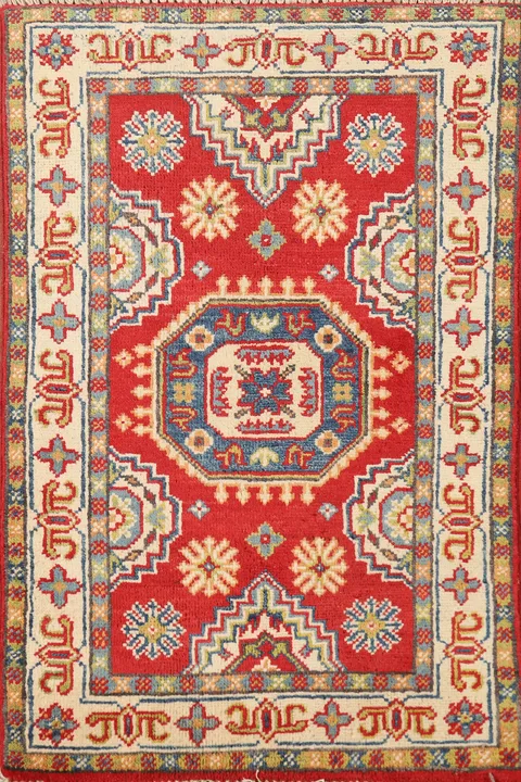 Red Geometric Kazak Oriental Accent Rug 2x3