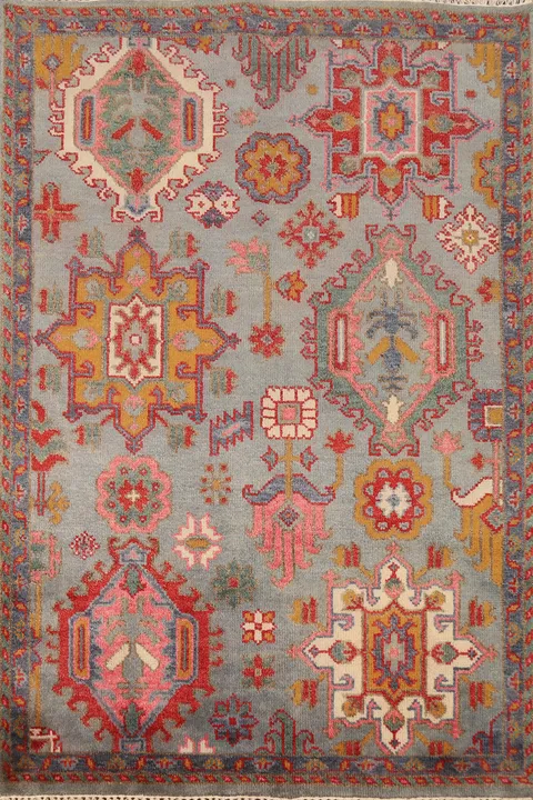 Geometric Wool Kazak Oriental Rug 4x6