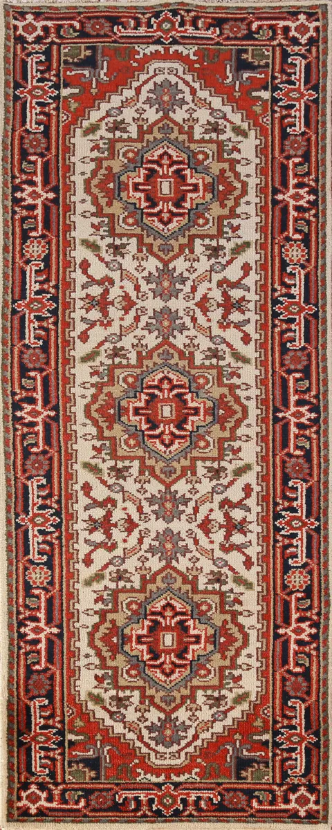 Ivory Wool Heriz Serapi Oriental Runner Rug 3x8
