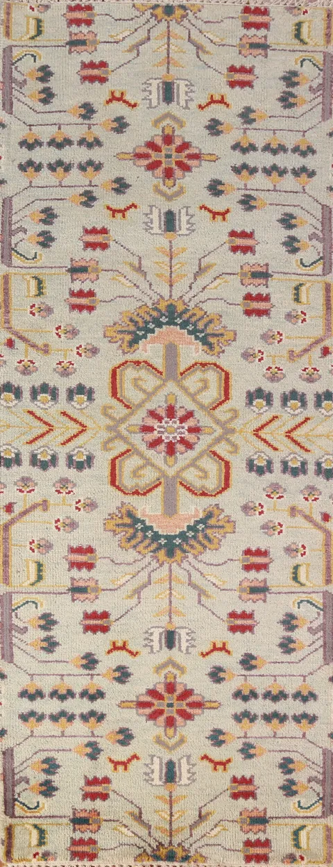 All-Over Muted Green Oushak Oriental Runner Rug 3x8
