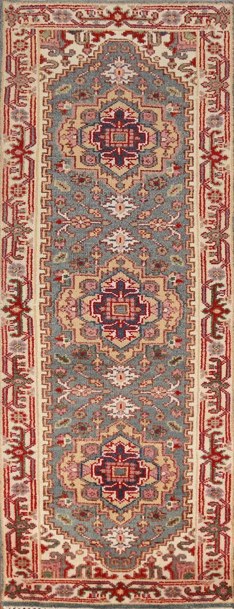 Gray Wool Heriz Serapi Oriental Runner Rug 3x8