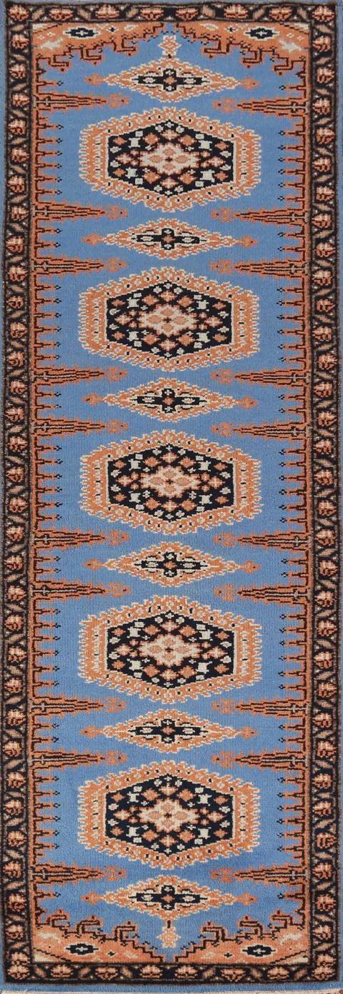 Blue Geometric Viss Oriental Runner Rug 3x10