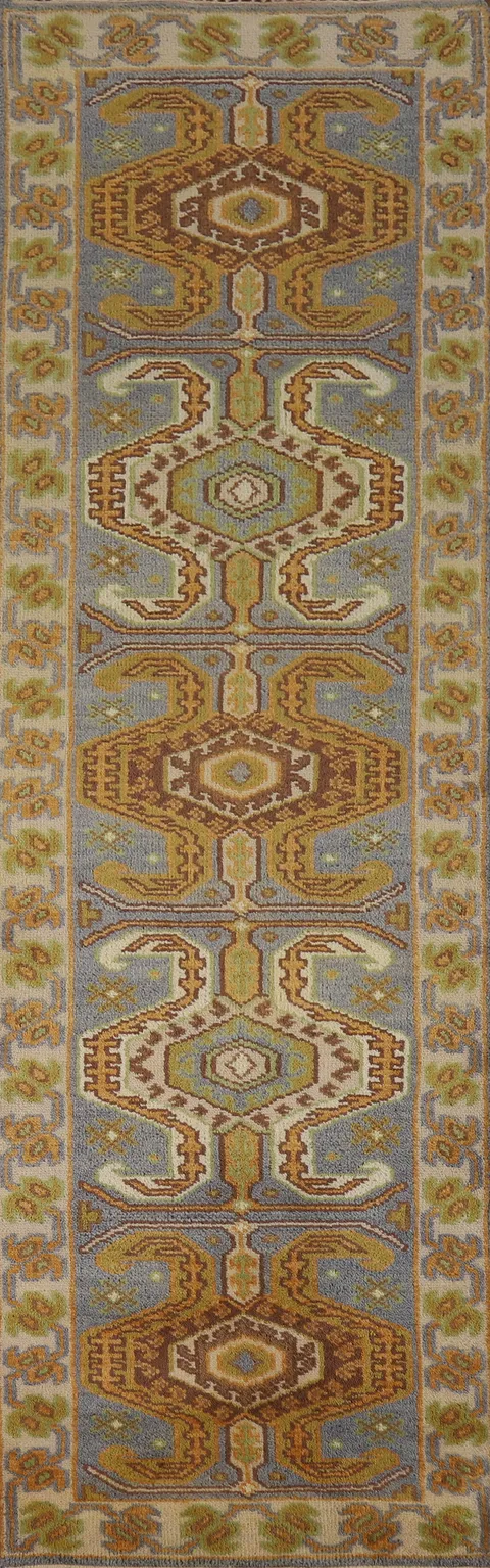 Gray Geometric Kazak Oriental Runner Rug 3x10