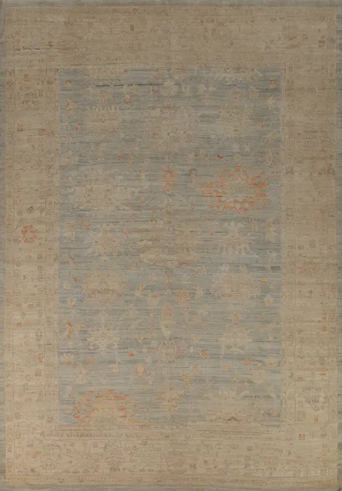 Vegetable Dye Blue Oushak Turkish Area Rug 9x12