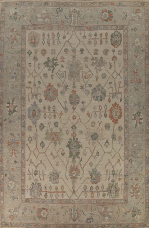 Artful Handcrafted Large Rug with Ornate Floral Elements 10x15