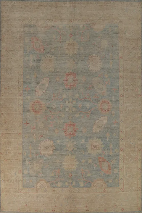 Vegetable Dye Blue Oushak Turkish Area Rug 9x12