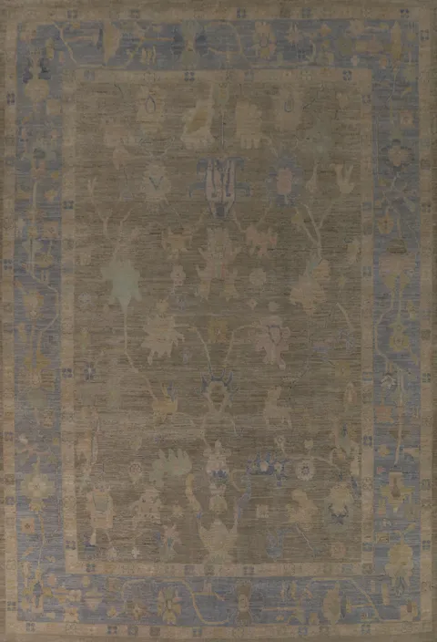 Vegetable Dye Floral Oushak Turkish Large Rug 10x14