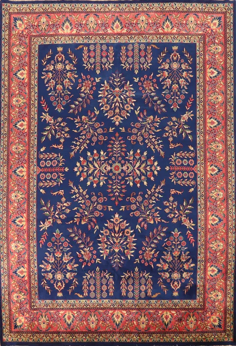 Vegetable Dye Blue Sarouk Oriental Area Rug 9x12