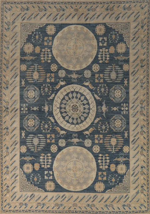 Vegetable Dye Blue Oushak Turkish Area Rug 9x12