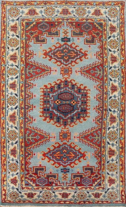 Light Blue Wool Geometric Viss Oriental Rug 3x5