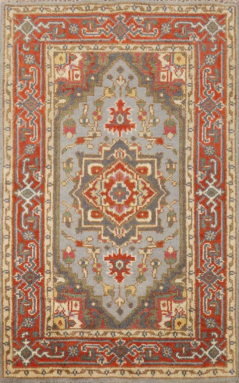Gray Wool Medallion Heriz Serapi Oriental Rug 3x5