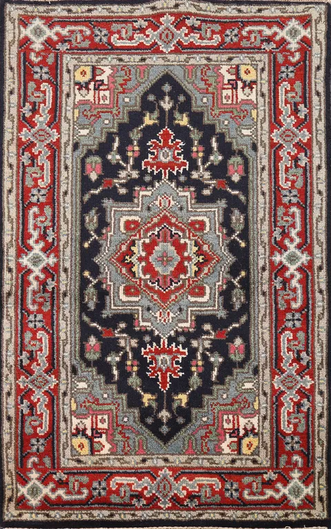 Geometric Blue Heriz Serapi Oriental Rug 3x5