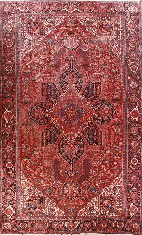Vegetable Dye Red Geometric Heriz Persian Large Rug 12x19