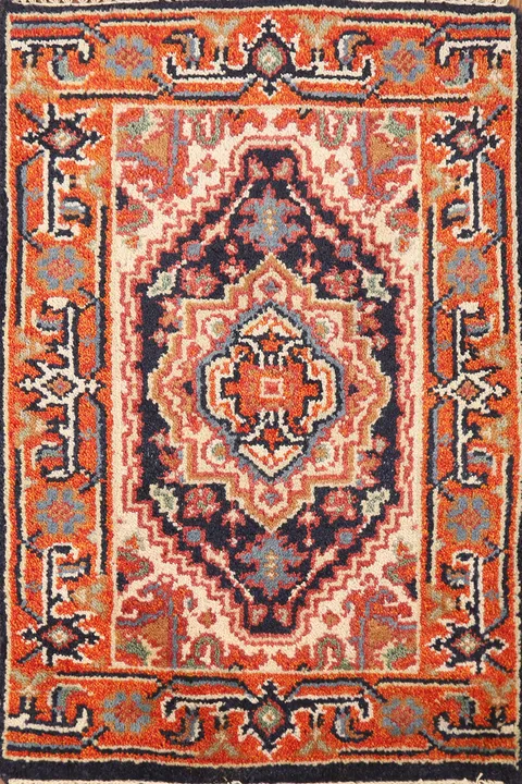 Navy Blue & Orange Heriz Serapi Wool Oriental Rug 2x3