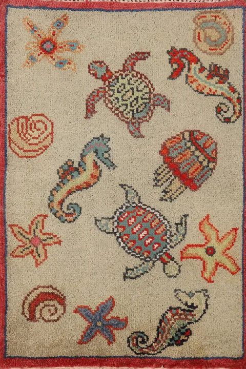Animals Design Wool Art Deco Indian Accent Rug 2x3