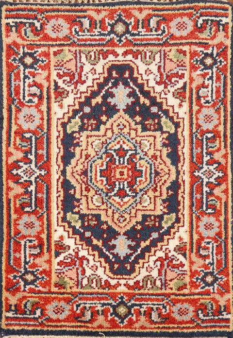 Navy Blue & Orange Heriz Serapi Oriental Rug 2x3